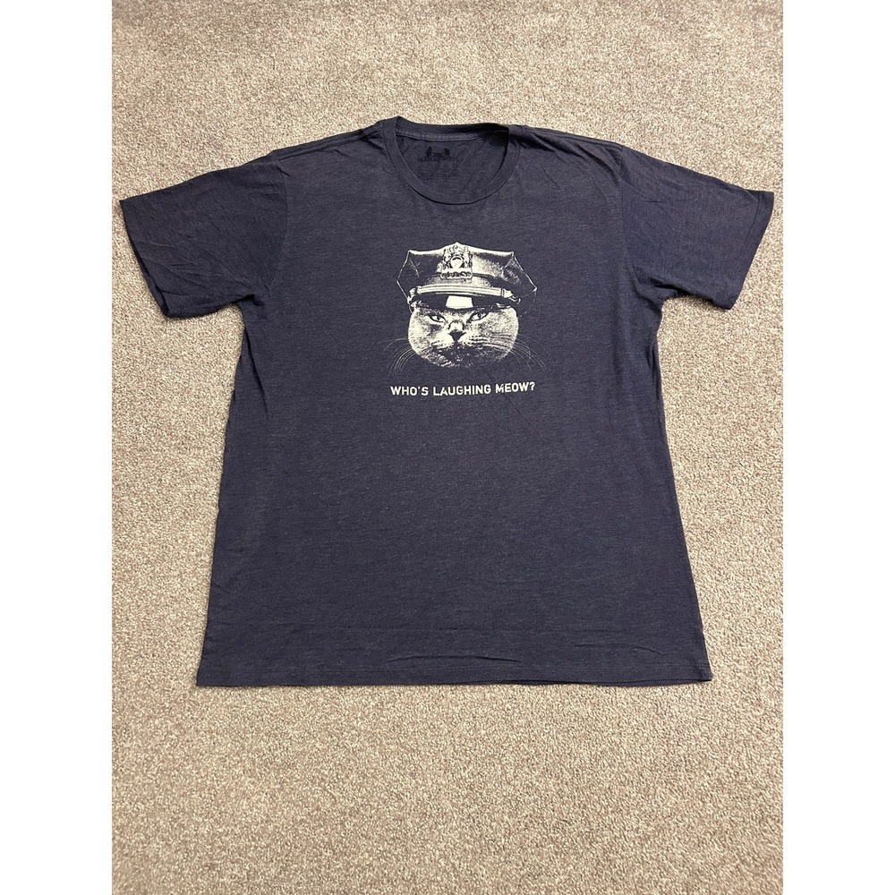 Headline Shirts Graphic Tee Mens XL Navy Excellent Whos Laughing Meow Police Cat